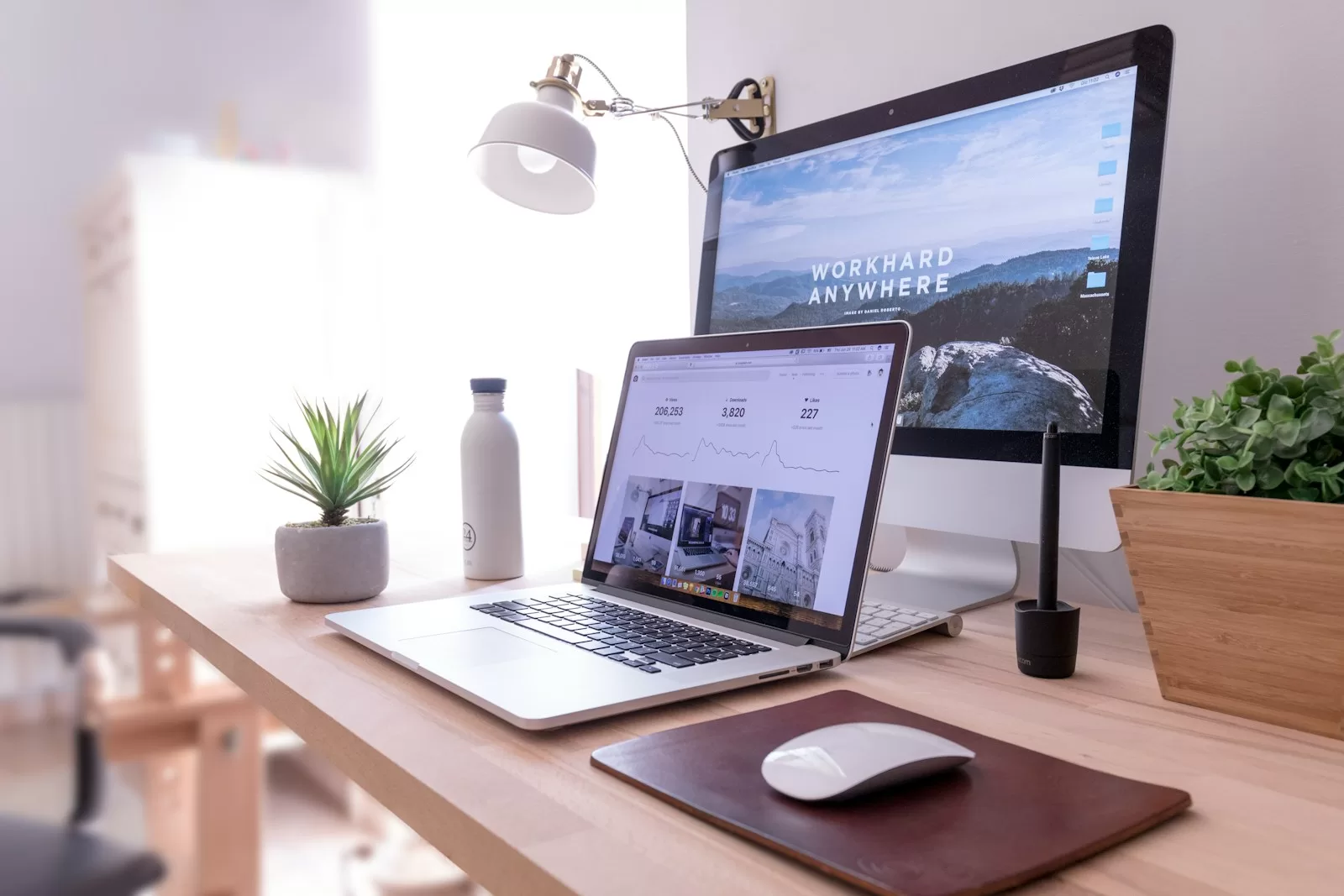 Digital Maturity MacBook Pro on table beside white iMac and Magic Mouse